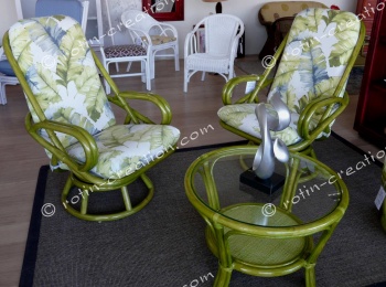 Lot 2 fauteuils  MONTJOIE vert malabar, pouf et table